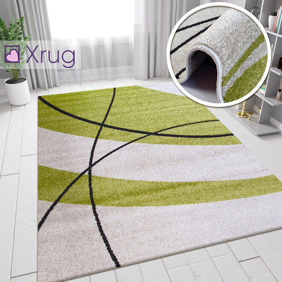 Modern Rug Ivory Green Abstract Pattern Mat Small Large Living Room Area Carpets