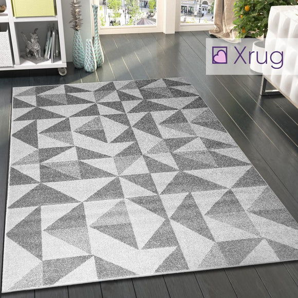 Grey Cream Rug Geometric Pattern Woven Living room & Bedroom Carpet Mat Small Large