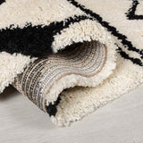 Cream Ivory Black Rug Modern Moroccan Berber Pattern Shaggy Carpet Soft Deep Long High Pile Fluffy Living Room Bedroom Area Lounge Small X Large Floor Mat