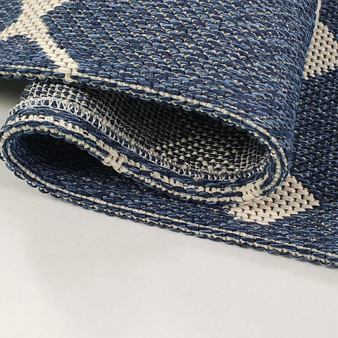 Cotton Rug Navy Blue Diamond Pattern Washable Flat Weave Mat Woven Carpet Small Extra Large