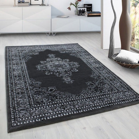 Grey Traditional Rug Oriental Pattern Border Design Carpet Dining Room Area Mats