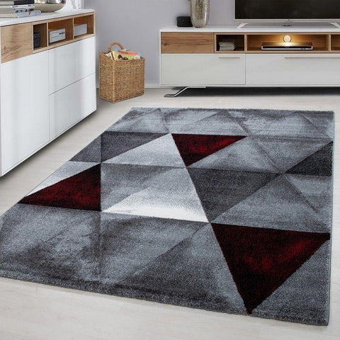 Modern Geometric Rug Red Black Grey Diamond Pattern Mat Dining Room Area Mat New