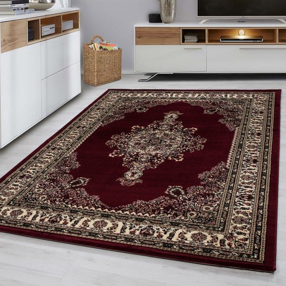 Oriental Rug Red and Beige Pattern Border Carpet Bedroom Floor Mat Small X Large