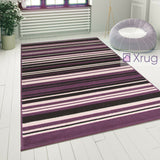 Modern Rug Purple Black Striped Pattern Mat Living Room Hall Carpet Small Large