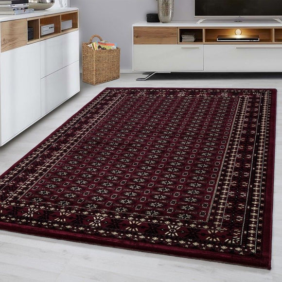 Traditional Rug Red Black Beige Border Design Carpet Oriental Bedroom Lounge Mat