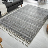 Grey Rug Bedroom Modern Striped Soft Pile Carpet Tassels Large Small Woven Mat