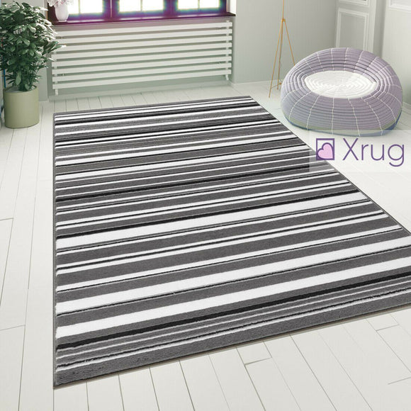 Striped Rug Modern Pattern Grey Black Cream Mat Small Large Bedroom Floor Carpet