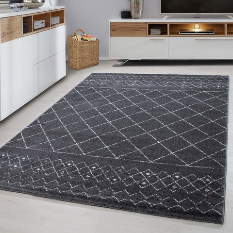 Modern Grey Rug Small Extra Large Check Pattern Geometric Mat Living Room Carpet