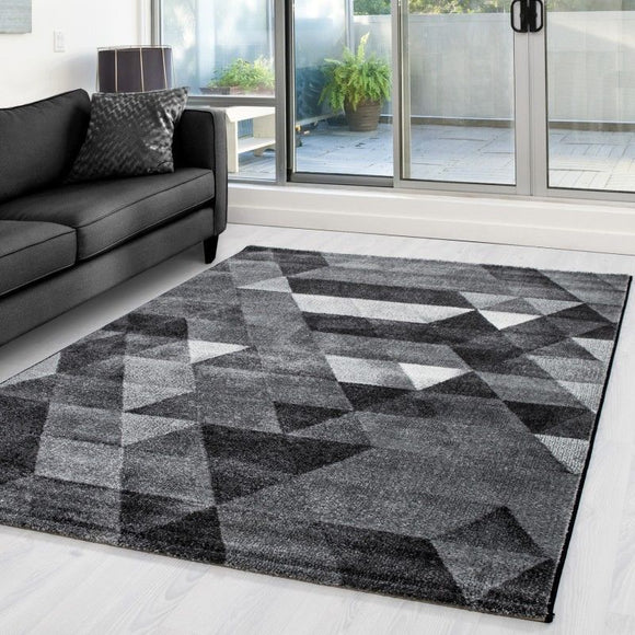 Grey Geometric Rug Small Large Diamond Pattern Modern Carpets Lounge Hallway Mat