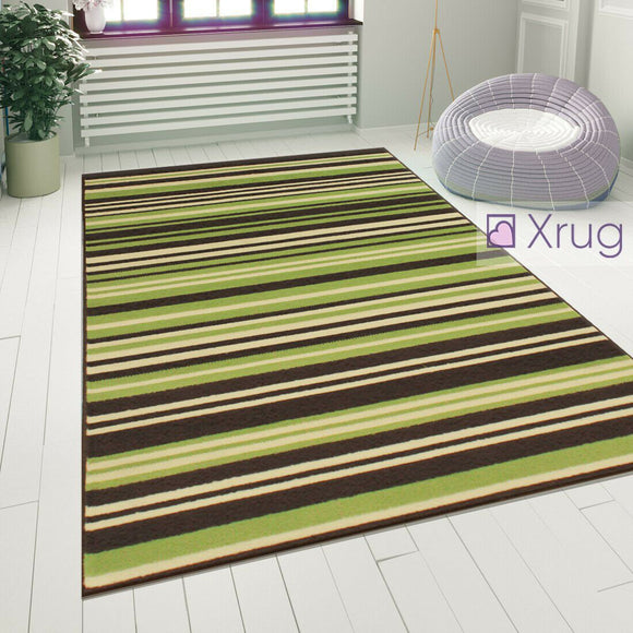 Striped Rug Green Brown Modern Pattern Floor Carpet Small Large Bedroom Area Mat