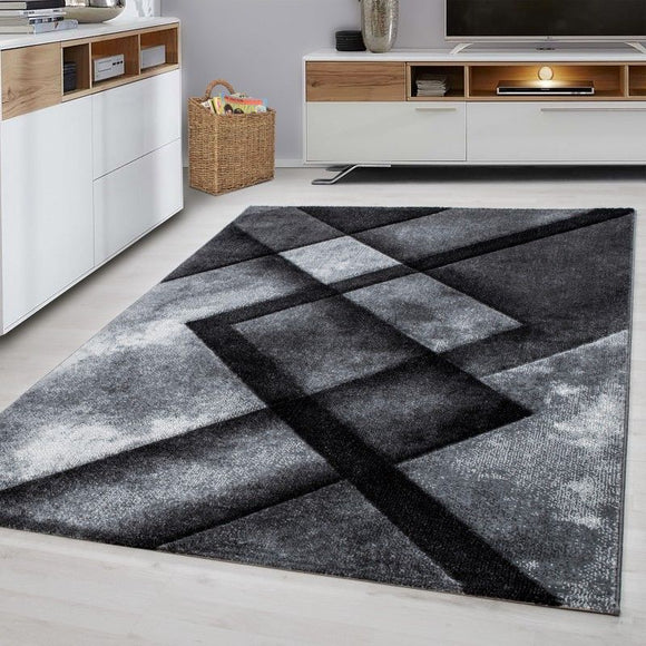 Modern Rug Black Grey Geometric Pattern Carpet Room Runner Area Mats Small Large