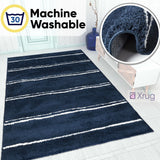 Navy Rug Blue White Shaggy Machine Washable Very Soft New Living Room Carpet Mat