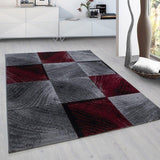 Modern Rug Grey Red Black Checkered Mat Geometric Living Room Runner Carpet New