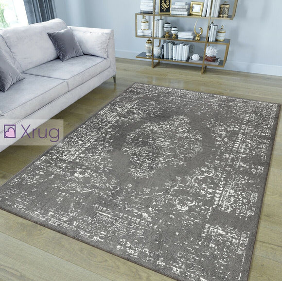 Grey Rug Anthracite Oriental Carpet New Microfiber Floor Mat Living Room Bedroom