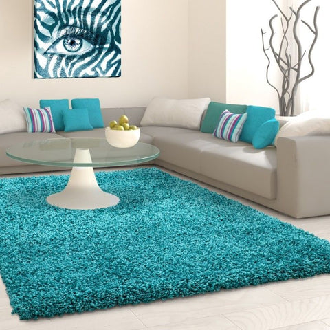 Shaggy Rug Modern Blue High Pile Fluffy Mat Small Large Plain Living Room Carpet