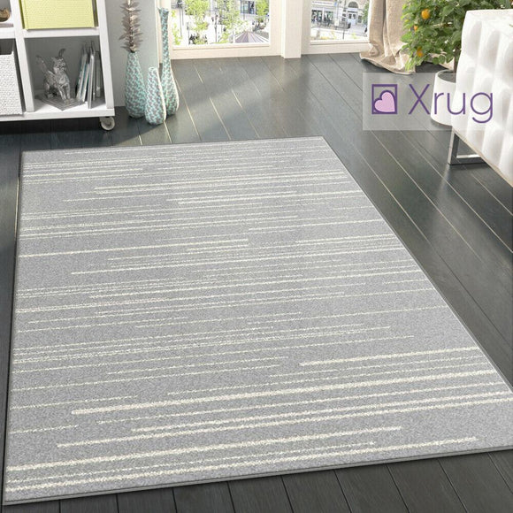 Silver Grey Rug Cream Striped Pattern Mat Large Modern Bedroom Floor Carpet New