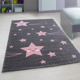 Kids Star Rug Pink and Grey Childrens Play Carpet Small Large Round Nursery Mats