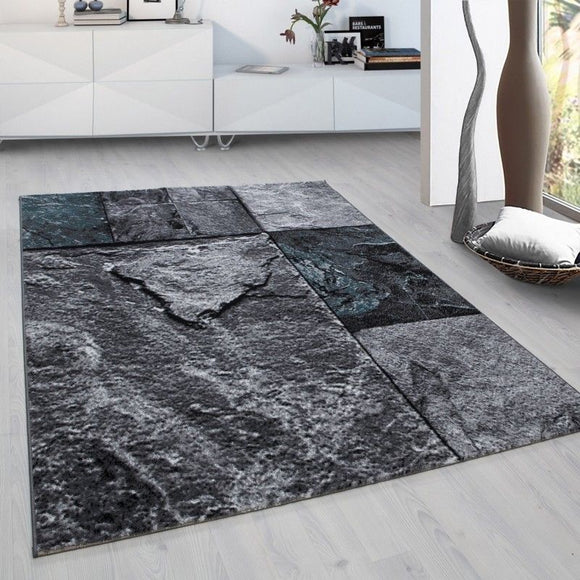 Modern Rugs Grey Blue 3D Effect Pattern Mats Bedroom Floor Carpet Small Large XL