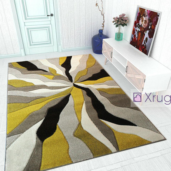 Modern Rugs Yellow Grey Black Beige Contour Cut Patterned Floor Mat Small Large