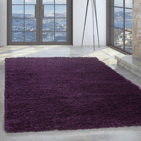 Purple Fluffy Rug Shaggy Plain Bedroom Floor Mat Modern High Pile Round Carpets