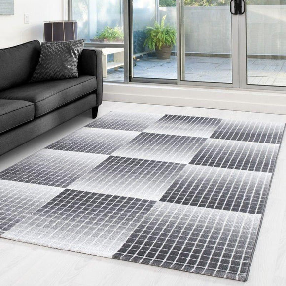 Modern Grey Rug Geometric Pattern Check Mat Small X Large Bedroom Hallway Carpet