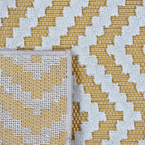 Outdoor Rug Plastic for Garden Patios Gazebo Zig Zag Chevron Yellow Cream Woven Mat