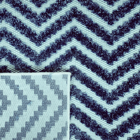 Outdoor Rug UK Navy Blue Zig Zag Carpet Plastic Mat for Garden Patio Gazebo Decking