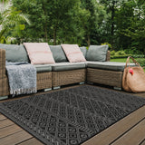 Indoor Outdoor Reversible Rug Black and White Cream Aztec Geometric Pattern Large Patio Garden Mats