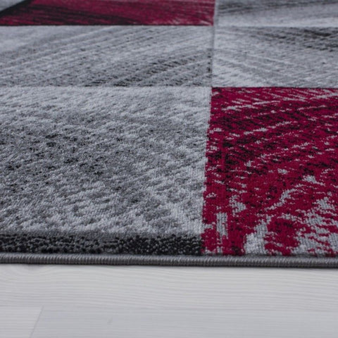 Modern Rug Grey Red Black Checkered Mat Geometric Living Room Runner Carpet New