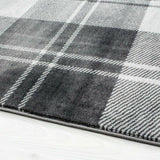 Grey Check Rug Modern Geometric Pattern Mat Small Large Dining Room Area Carpets