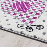 Nursery Rug White Grey Purple Bird Pattern Carpet Kids Play Childrens Animal Mat