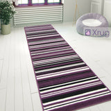 Modern Rug Purple Black Striped Pattern Mat Living Room Hall Carpet Small Large