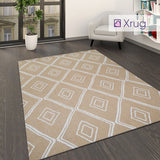 Cotton Washable Rug Beige Mustard Diamond Flat Weave Carpet Large Small Runner