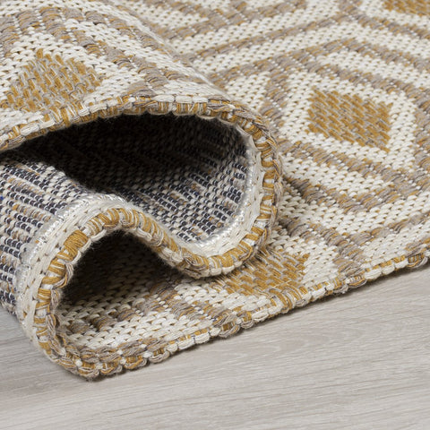 Brown Beige Cream Yellow Ochre Rug Modern Geometric Diamond Trellis Pattern Carpet Jute Look Flat Weave Cotton Rug Bedroom Area Small Large Mat Living Room Lounge Woven Contemporary Floor New 192x290cm 114x170cm 153x230cm