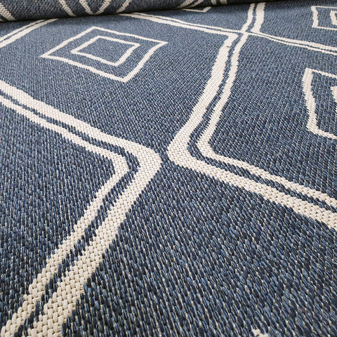 100% Cotton Rug Navy Blue Diamond Pattern Washable Flat Weave Mat Carpet Small Extra Large Runner