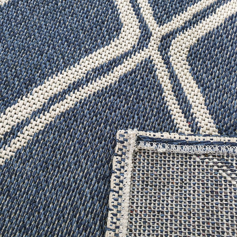 100% Cotton Rug Navy Blue Diamond Pattern Washable Flat Weave Mat Carpet Small Extra Large Runner