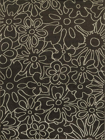 Modern Dark Brown and Grey Rug Floral Pattern Woven Short Pile Carpet Mat for Living Room or Bedroom