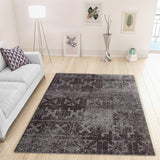 Modern Dark Brown Grey Rug Shabby Chic Pattern Woven Low Pile Floor Carpet for Bedroom & Living Room