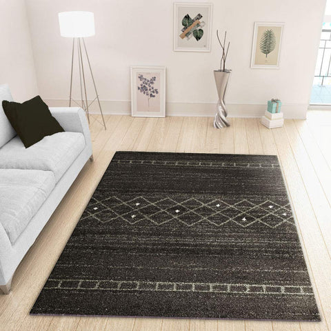 Modern Dark Grey Brown Rug Geometric Pattern Short Pile Carpet Living room & Bedroom Mat