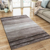 Modern Brown Cream Striped Rug Woven Short Pile Carpet Mat for Living Room or Bedroom