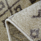 Modern Ivory Rug Grey Geometric Pattern Woven Short Pile Floor Carpet for Bedroom & Living Room