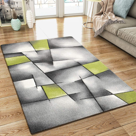 XRUG Modern Grey Green Rug Geometric Pattern Woven Low Pile Carpet Mat for Living room or Bedroom