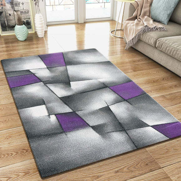 XRUG Modern Grey Purple Rug Geometric Pattern Woven Low Pile Carpet Mat for Living room or Bedroom