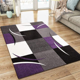 Modern Rug Grey Purple Black Cream Checkered Design Contour Cut Woven Carpet Mat for Living Room & Bedroom