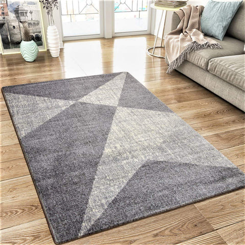 XRUG Modern Grey Rug Abstract Geometric Pattern Woven Short Pile Carpet Mat for Living Room or Bedroom