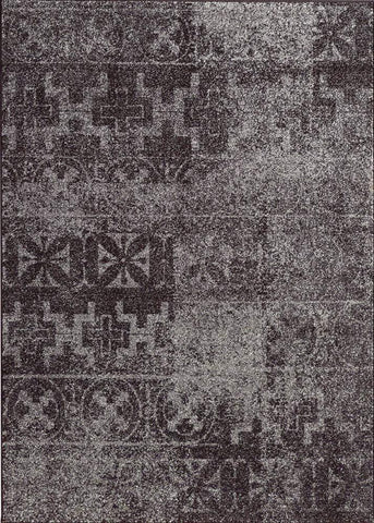 Modern Dark Brown Grey Rug Shabby Chic Pattern Woven Low Pile Floor Carpet for Bedroom & Living Room