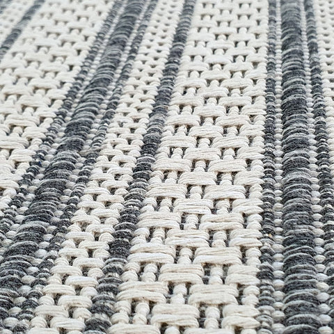 Striped Rug Runner Grey White Cream 100% Cotton Washable Woven Carpet Mat Small Large Flat Weave Rugs for Living Room & Bedroom or Hallway