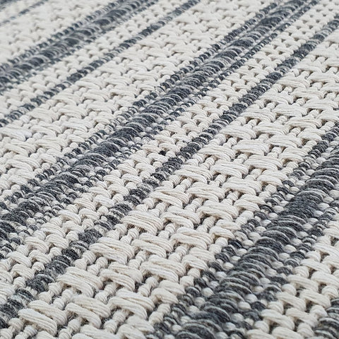 Striped Rug Runner Grey White Cream 100% Cotton Washable Woven Carpet Mat Small Large Flat Weave Rugs for Living Room & Bedroom or Hallway