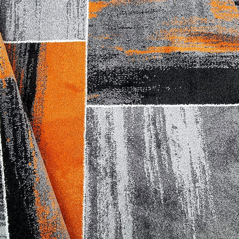 Modern Rug Orange Grey Black Geometric Abstract Patterned Large XL Small Living Room Bedroom Carpet Mat