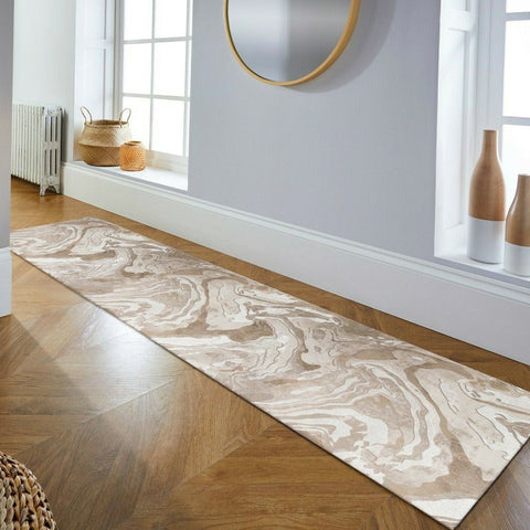 Modern Beige Rug Brown Cream Abstract Pattern Marble Design Short Soft Pile Carpet Polypropylene Bedroom Living Room Lounge Runner Woven Hallway Mat Contemporary Floor New Area Small Extra Large 60x230cm 120x170cm 160x230cm 200x290cm 240x340cm